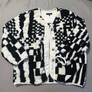 Blu Pepper Black and White Checkerboard Sherpa Jacket